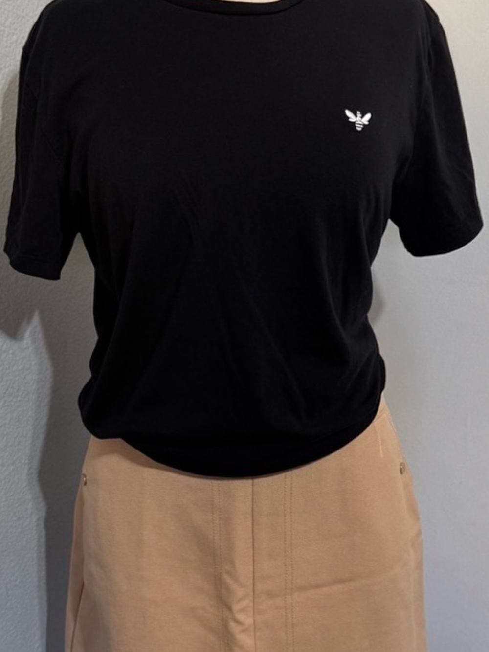 Marine Layer Black Short Sleeve Tee with Small White Bee Logo